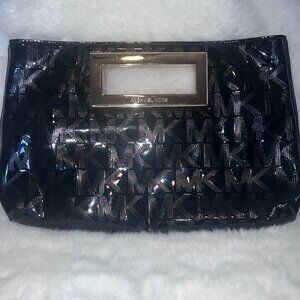 Michael Kors Berkeley Large Patent Leather Clutch | Black with Gold Hardware